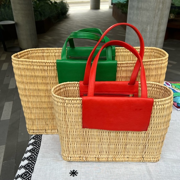 Handbags - New handmade wicker bag with leather. Made in Morocco.